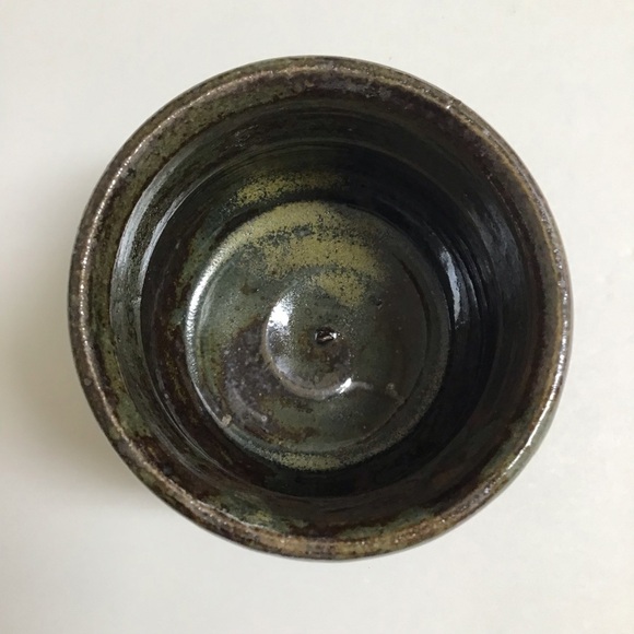 Studio Art Pottery Tea Bowl Sake Cup Handmade Green Glaze Brown Signed Vintage - Picture 16 of 16